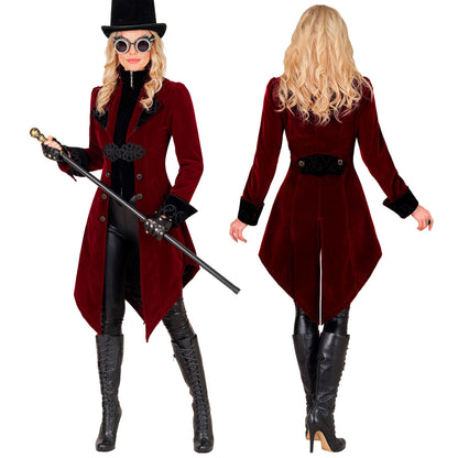 "BORDEAUXROTER GOTHIC MANTEL AUS SAMT" – Ansicht 3