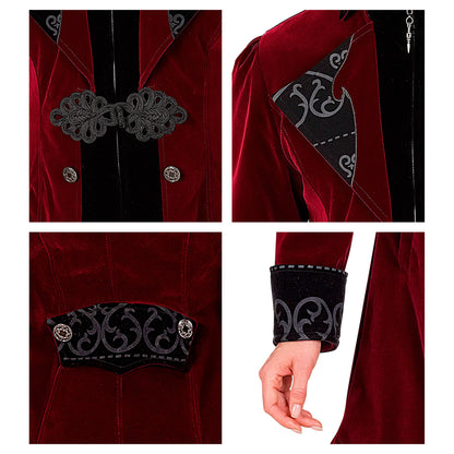 "BORDEAUXROTER GOTHIC MANTEL AUS SAMT" – Ansicht 6
