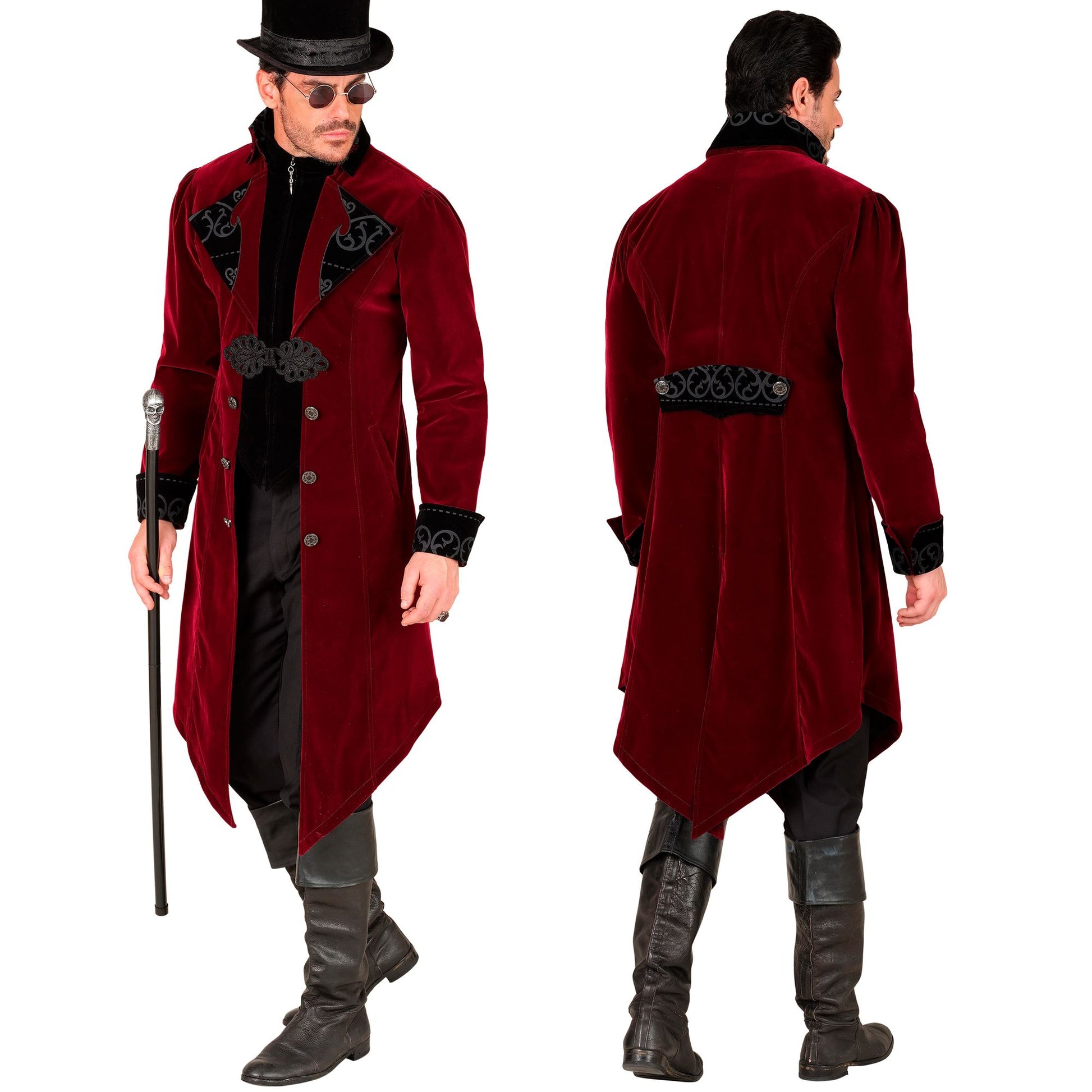 "BORDEAUXROTER GOTHIC MANTEL AUS SAMT" – Ansicht 3