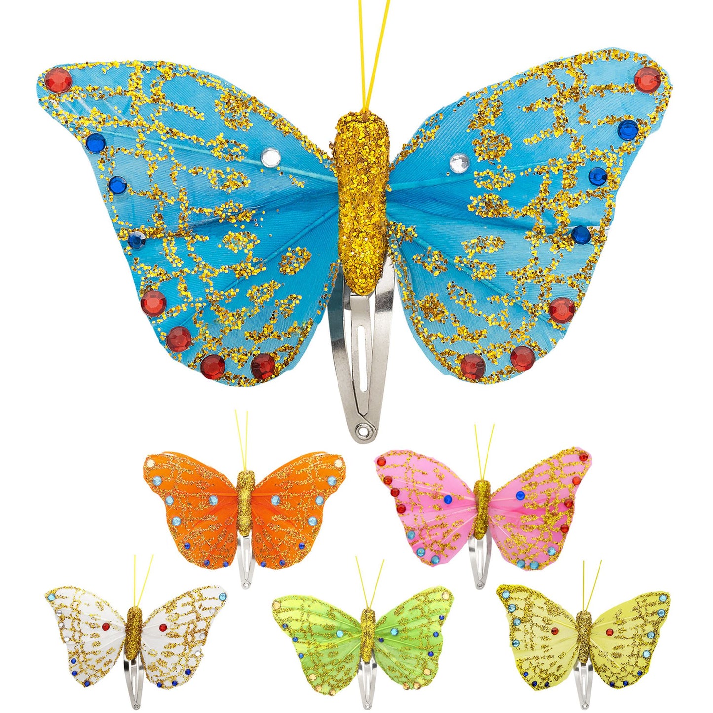 "BOX MIT 12 SCHMETTERLING HAARSPANGEN" sort. In 6 Farben – Vorderansicht