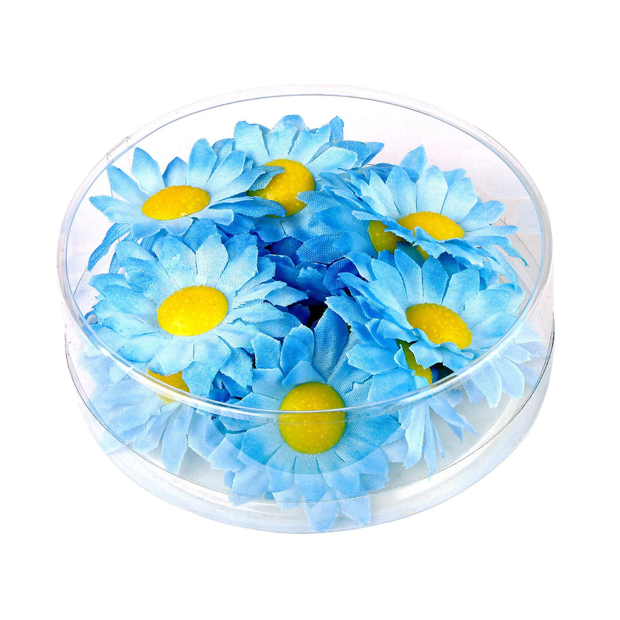 "BOX MIT 20 DEKOBLUMEN - HELLBLAU" zur Dekoration von Tischen, Hüten, Kostümen, Basteln usw – Vorderansicht