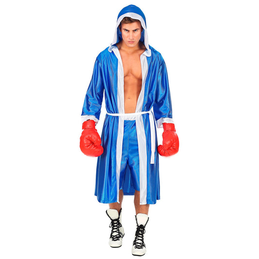 "BOXER" blau (Kapuzenumhang, Gürtel, Shorts) – Vorderansicht