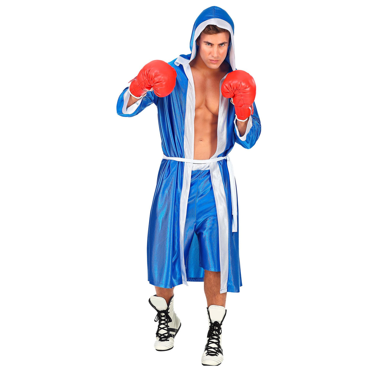 "BOXER" blau (Kapuzenumhang, Gürtel, Shorts) – Detailansicht