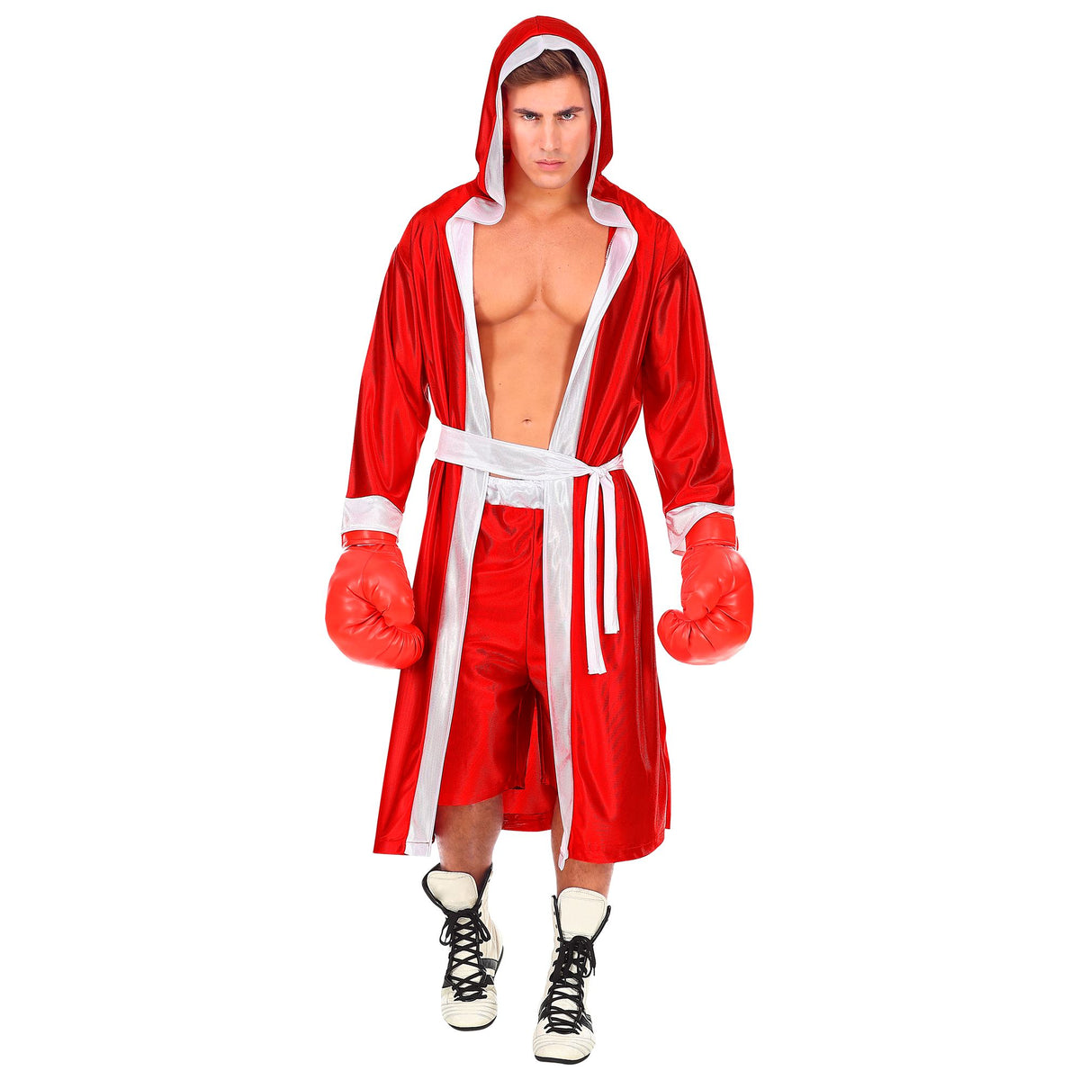"BOXER" rot (Kapuzenumhang, Gürtel, Shorts) – Vorderansicht
