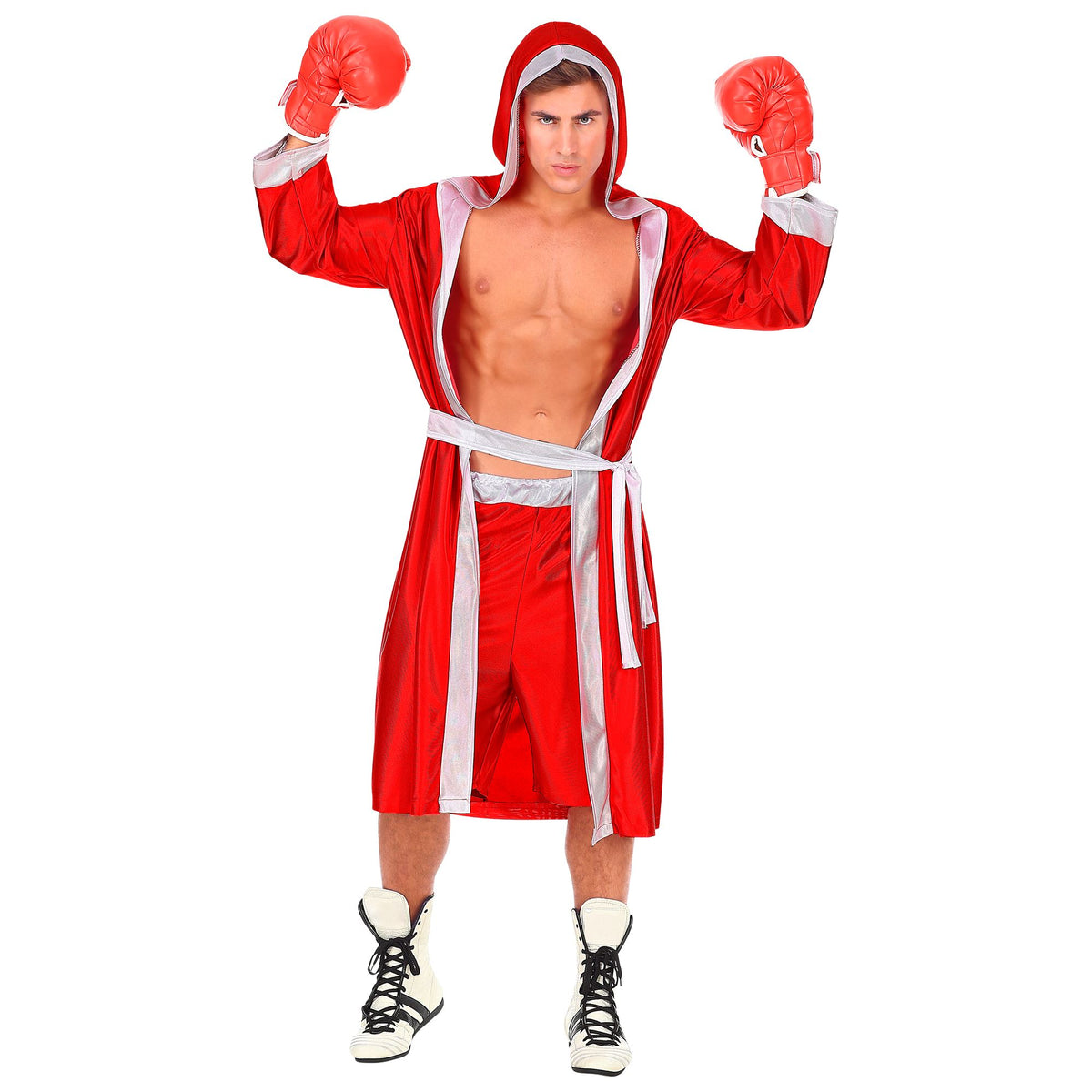 "BOXER" rot (Kapuzenumhang, Gürtel, Shorts) – Detailansicht