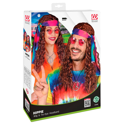 "BRAUNE HIPPIEPERÜCKE MIT BATIK STIRNBAND" in Box – Detailansicht