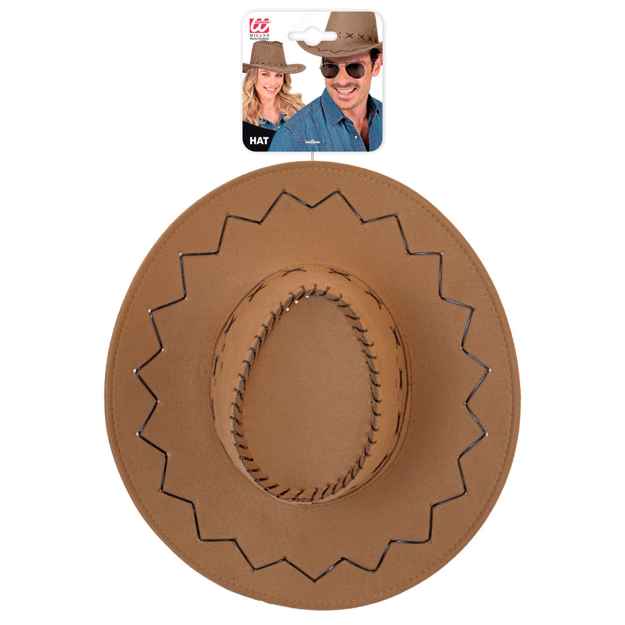 "BRAUNER COWBOYHUT MIT NÄHTEN" Wildlederoptik – Detailansicht
