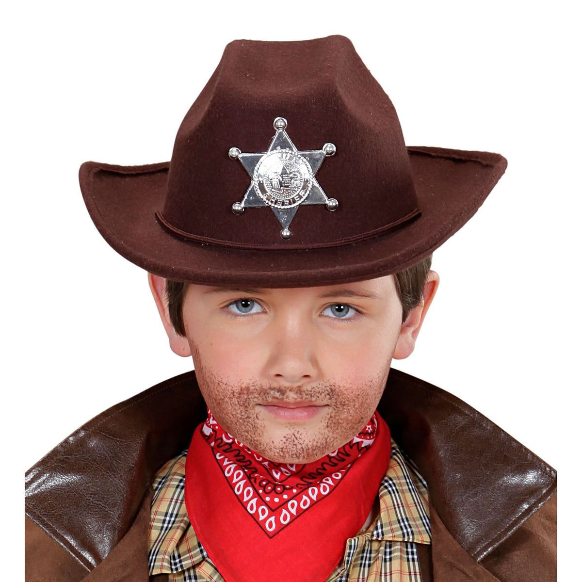 Widmann Brauner Kinder Cowboyhut mit Sheriffstern aus gebürstetem Filz – Seitenansicht