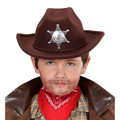 Widmann Brauner Kinder Cowboyhut mit Sheriffstern aus gebürstetem Filz – Seitenansicht