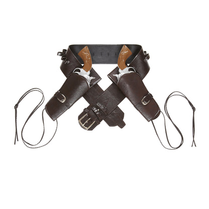 "BRAUNER DOPPELTER WESTERNPISTOLENHOLSTER" aus Kunstleder – Vorderansicht