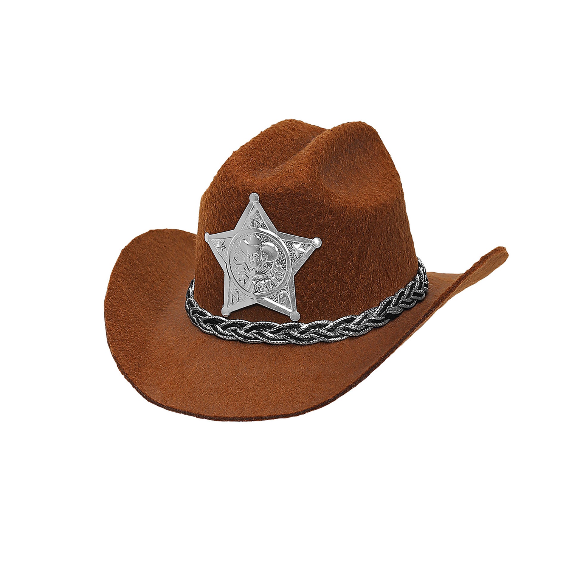"BRAUNER MINI COWBOYHUT MIT SHERIFFSTERN" aus Filz – Vorderansicht
