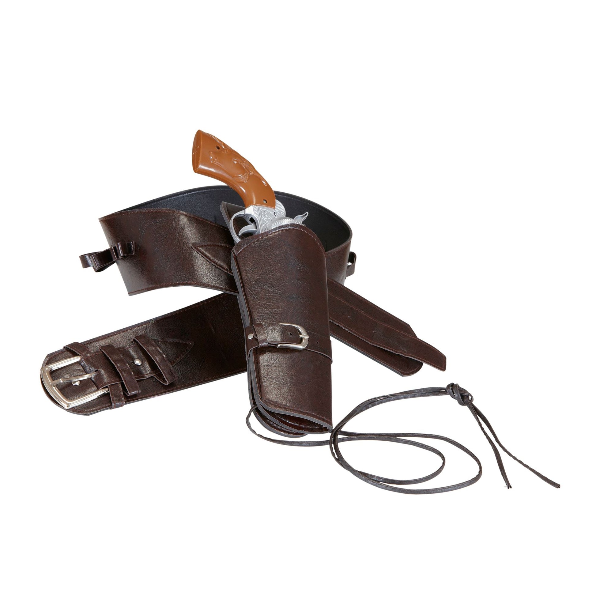 "BRAUNER WESTERNPISTOLENHOLSTER" aus Kunstleder – Vorderansicht