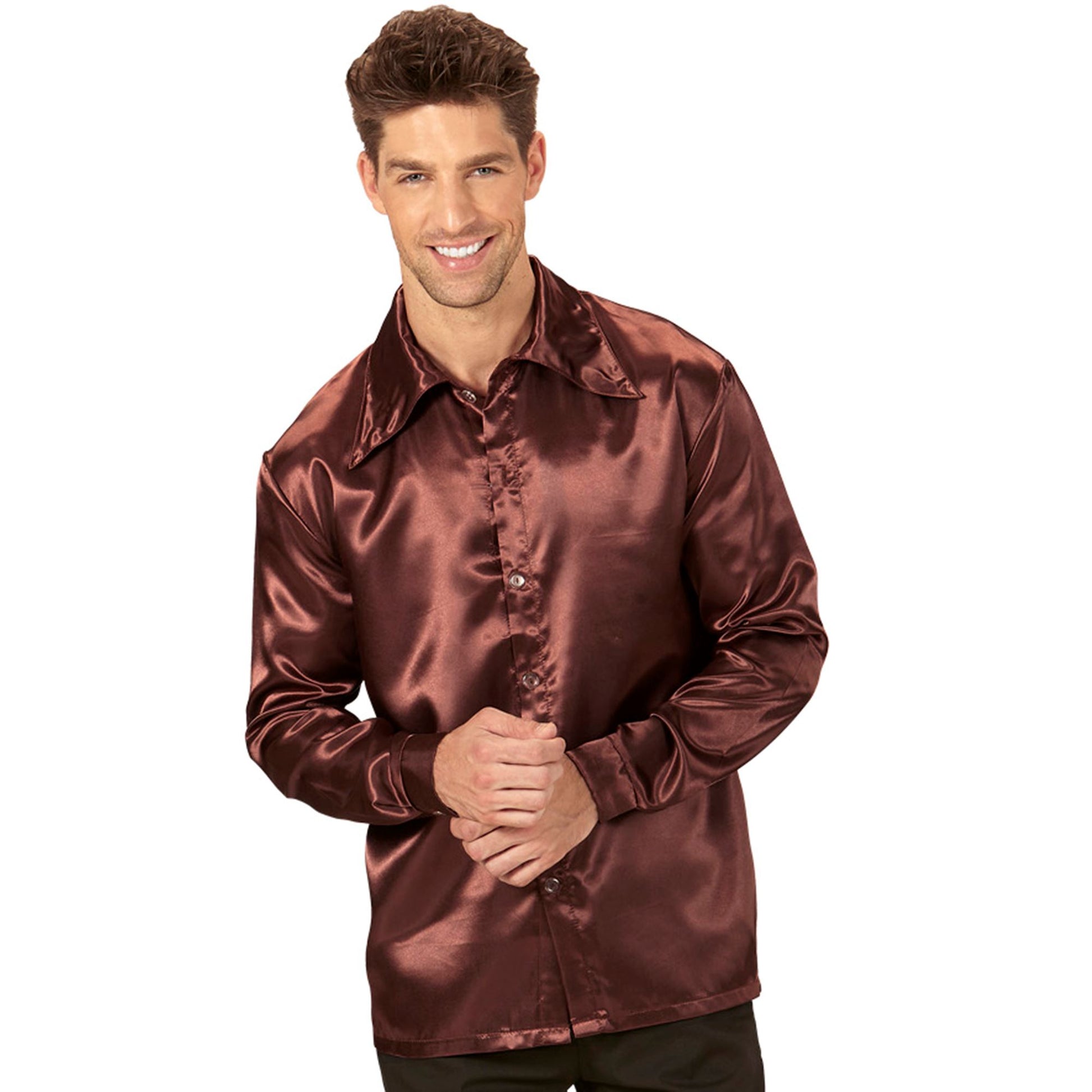 "BRAUNES DISCOHEMD 70er JAHRE" aus Satin – Ansicht 3