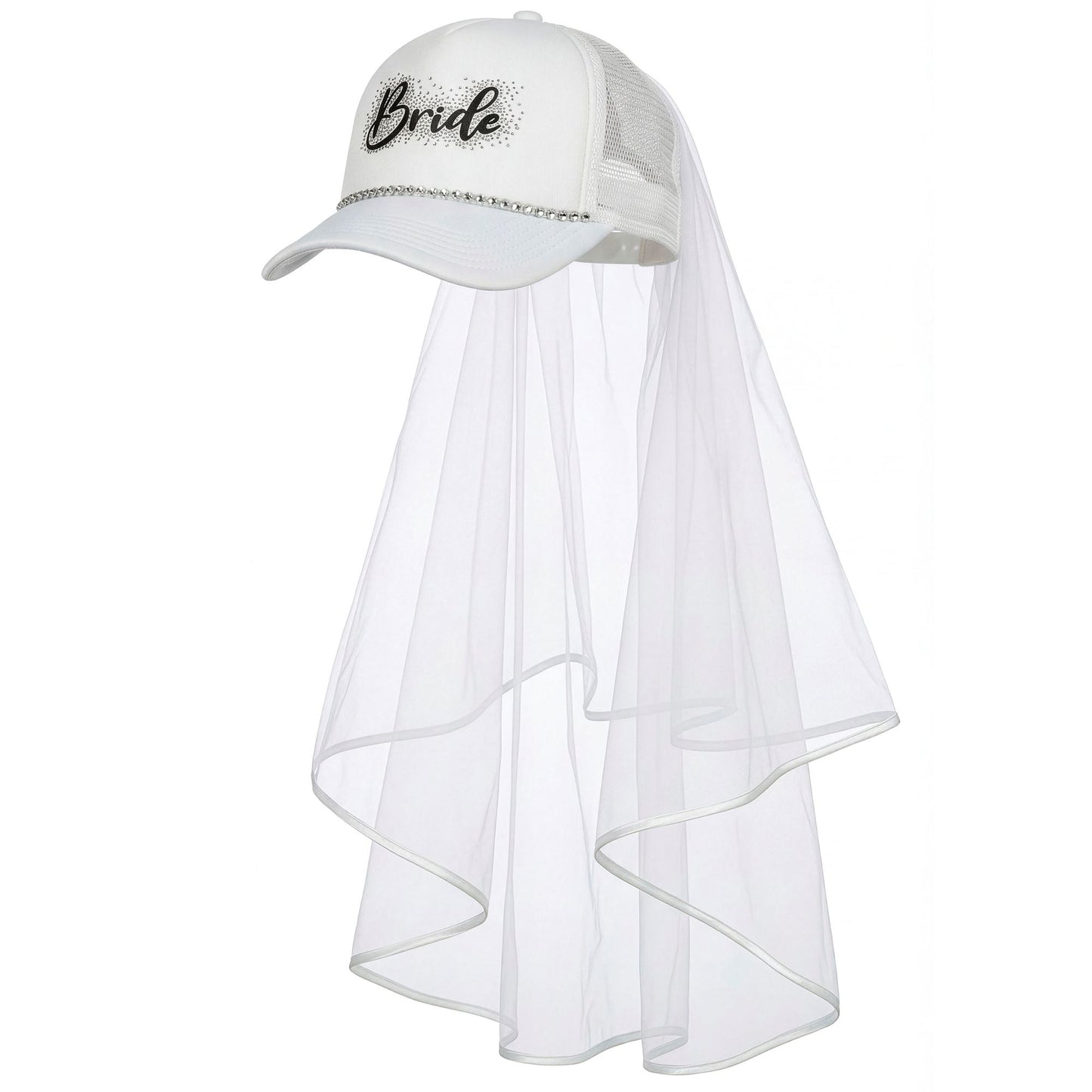 "BRAUT BASECAP MIT SCHLEIER UND STRASS" – Vorderansicht