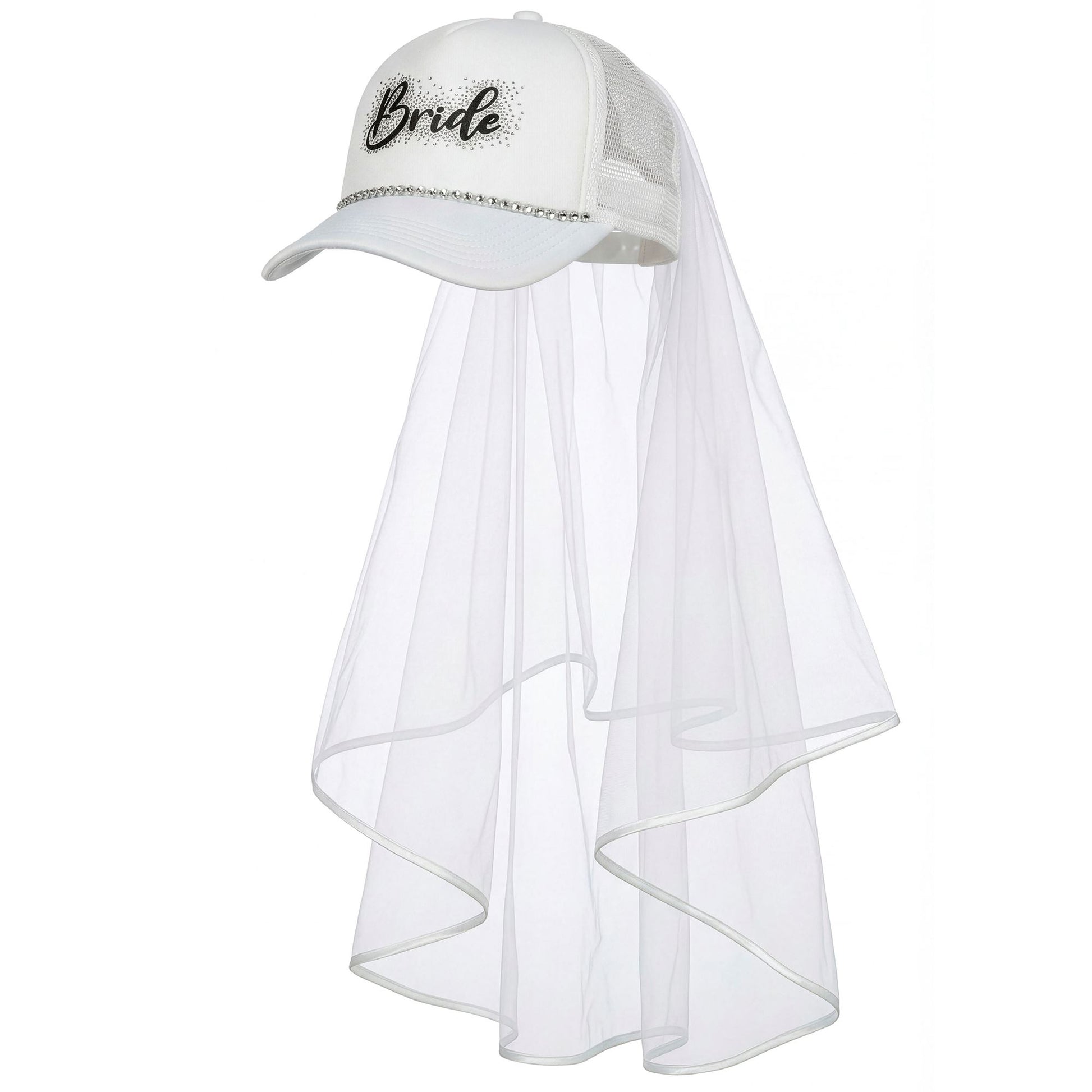 "BRAUT BASECAP MIT SCHLEIER UND STRASS" – Vorderansicht