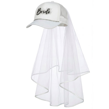 "BRAUT BASECAP MIT SCHLEIER UND STRASS" – Vorderansicht