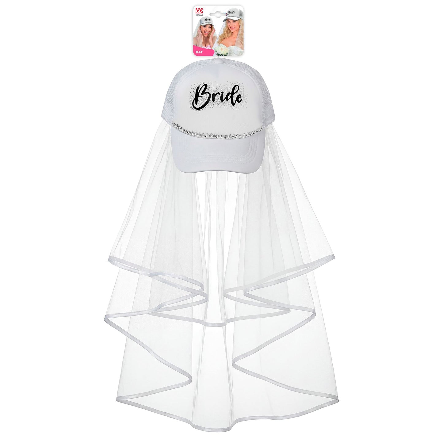"BRAUT BASECAP MIT SCHLEIER UND STRASS" – Detailansicht