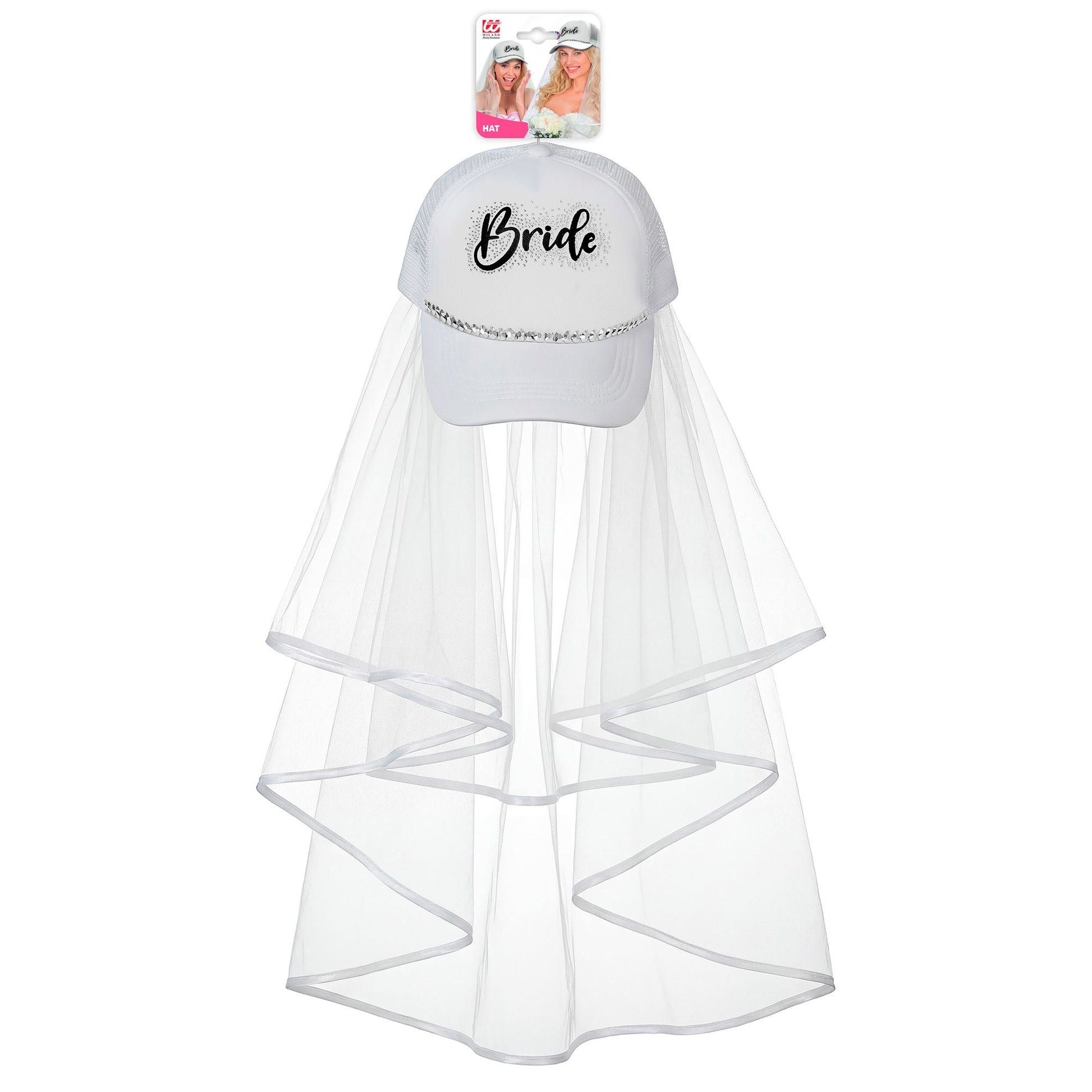 "BRAUT BASECAP MIT SCHLEIER UND STRASS" – Detailansicht