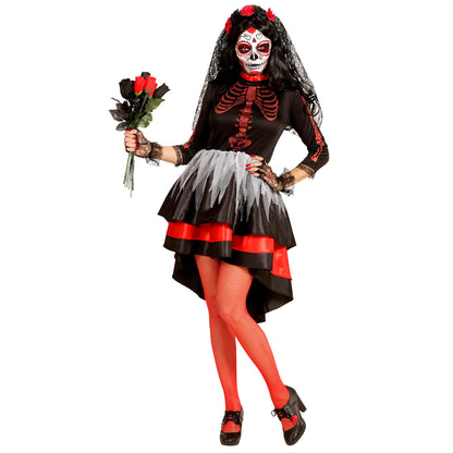 "BRAUT DIA DE LOS MUERTOS" (Kleid,Schleier mit Blumen) – Vorderansicht
