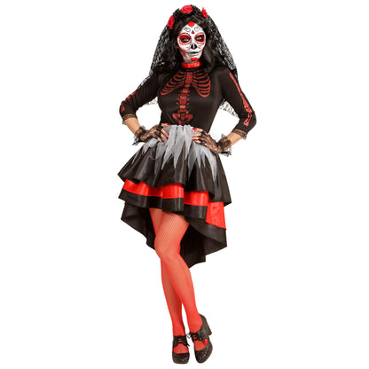 "BRAUT DIA DE LOS MUERTOS" (Kleid,Schleier mit Blumen) – Detailansicht