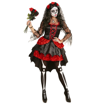 "BRAUT DIA DE LOS MUERTOS" (Kleid, Schleier mit Blumen) – Vorderansicht