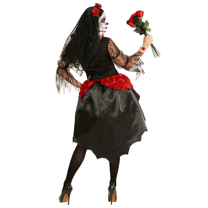 "BRAUT DIA DE LOS MUERTOS" (Kleid, Schleier mit Blumen) – Detailansicht