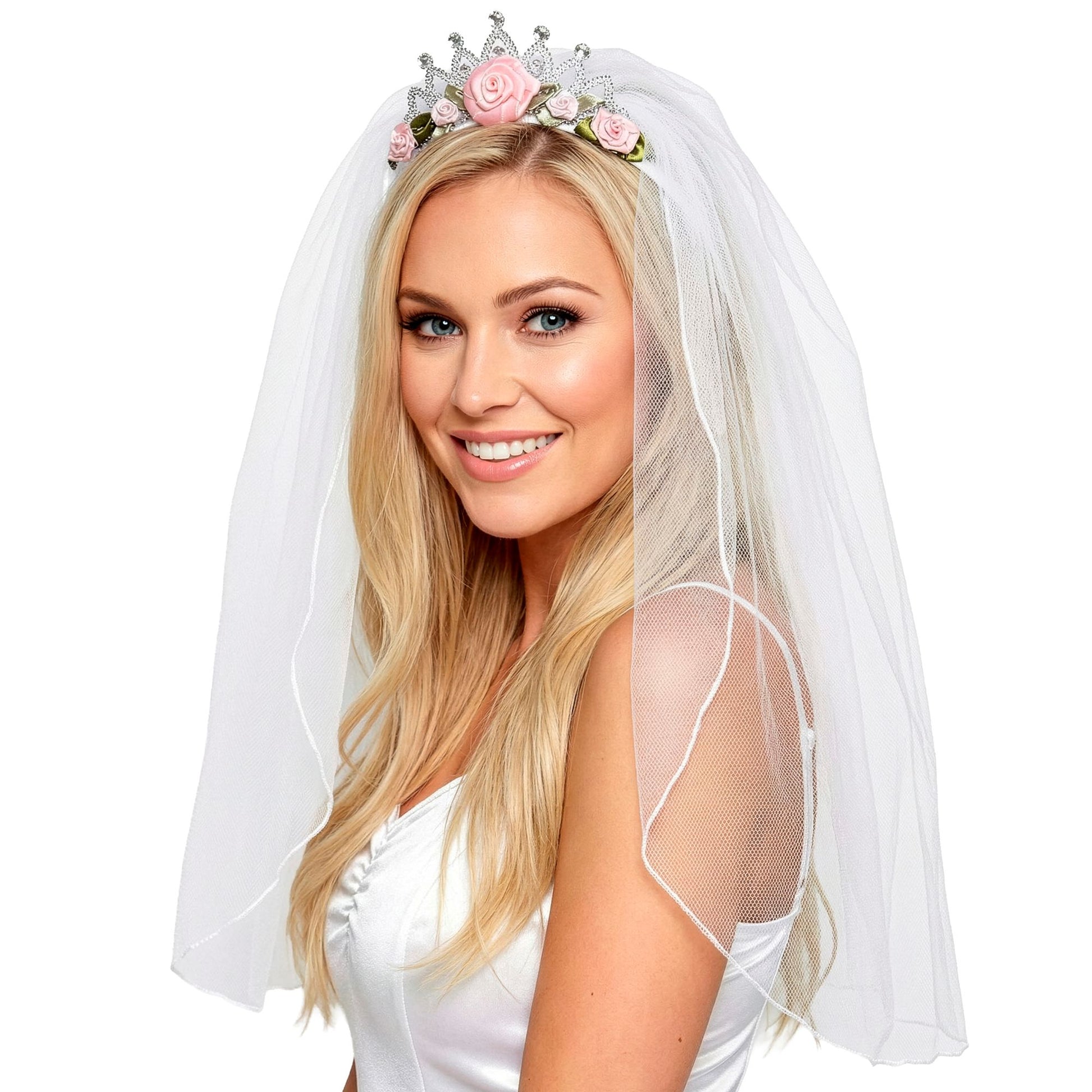 "BRAUTSCHLEIER AUF TIARA MIT ROSEN UND DIAMANTEN" – Vorderansicht