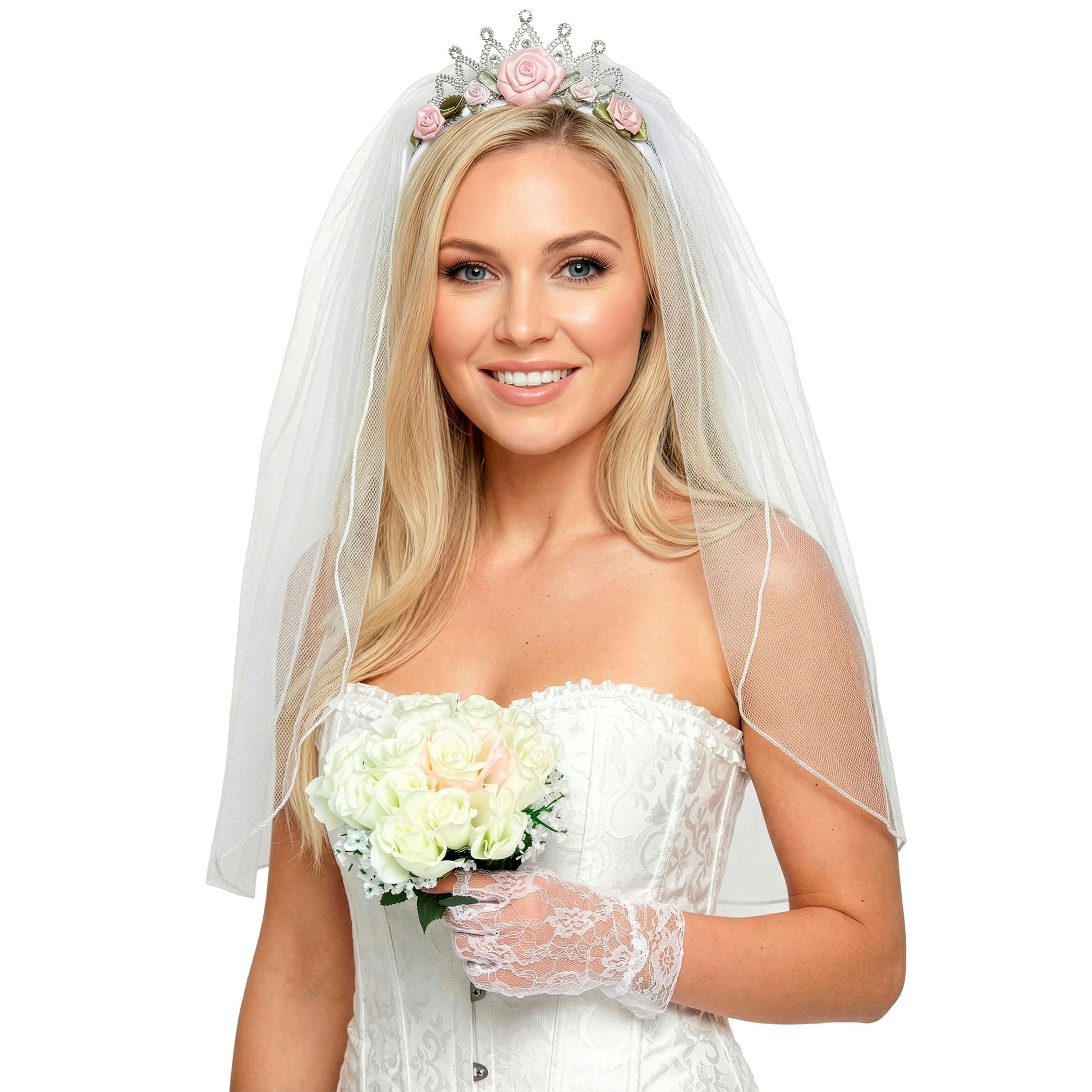 "BRAUTSCHLEIER AUF TIARA MIT ROSEN UND DIAMANTEN" – Detailansicht