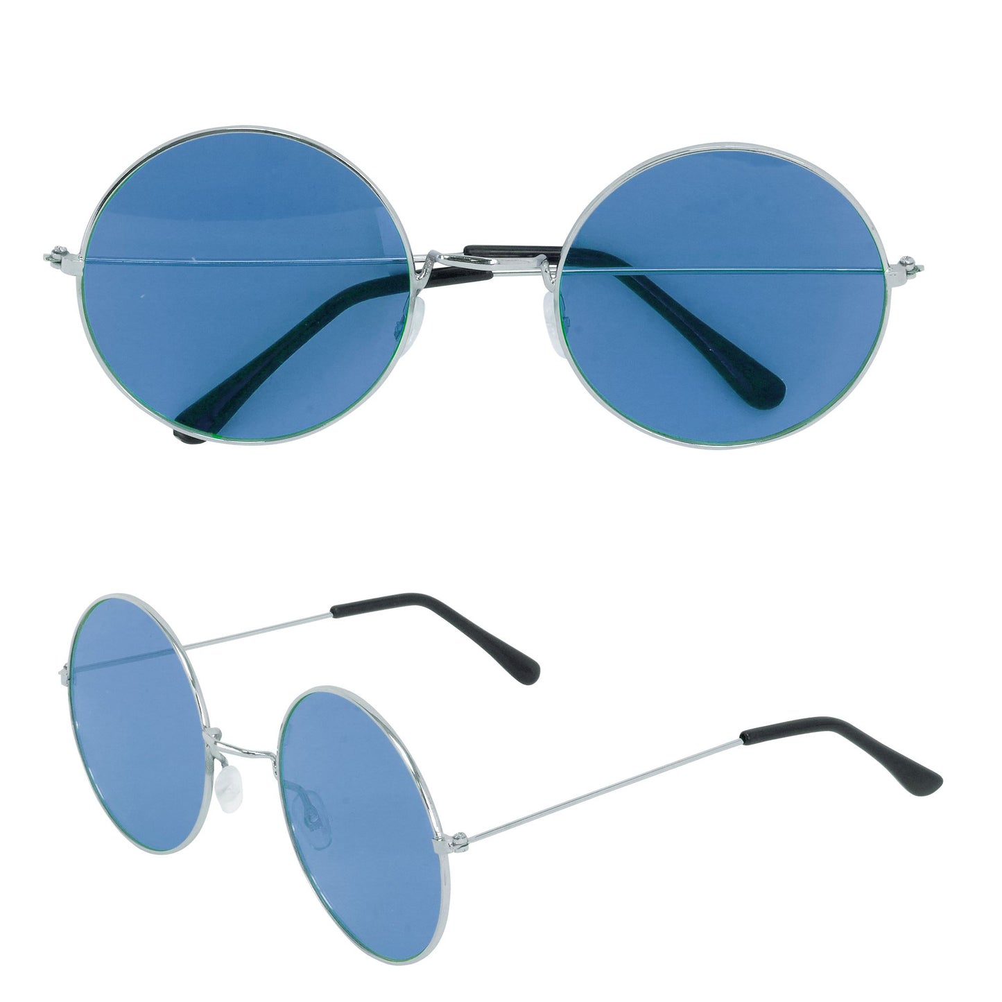 "BRILLE HIPPIE XL MIT BLAUEN GLÄSERN" Durchmesser 6 cm – Vorderansicht