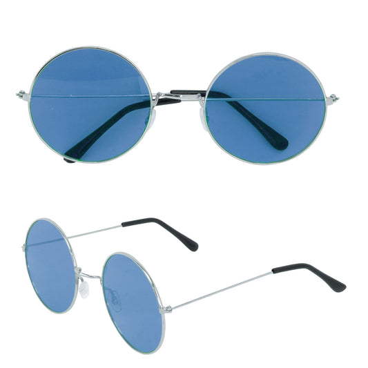 "BRILLE HIPPIE XL MIT BLAUEN GLÄSERN" Durchmesser 6 cm – Vorderansicht