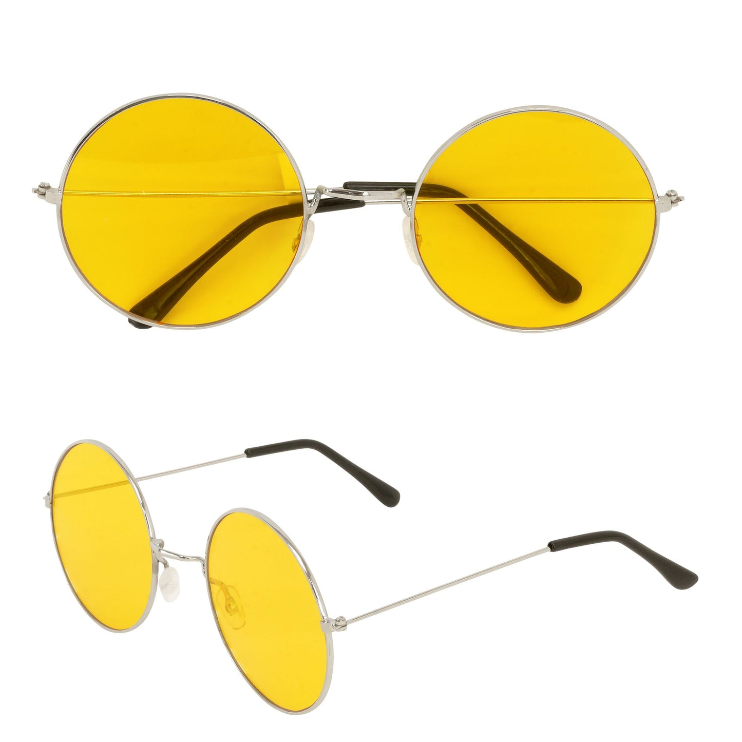 "BRILLE HIPPIE XL MIT GELBEN GLÄSERN" Durchmesser 6 cm – Vorderansicht