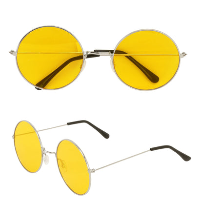 "BRILLE HIPPIE XL MIT GELBEN GLÄSERN" Durchmesser 6 cm – Vorderansicht