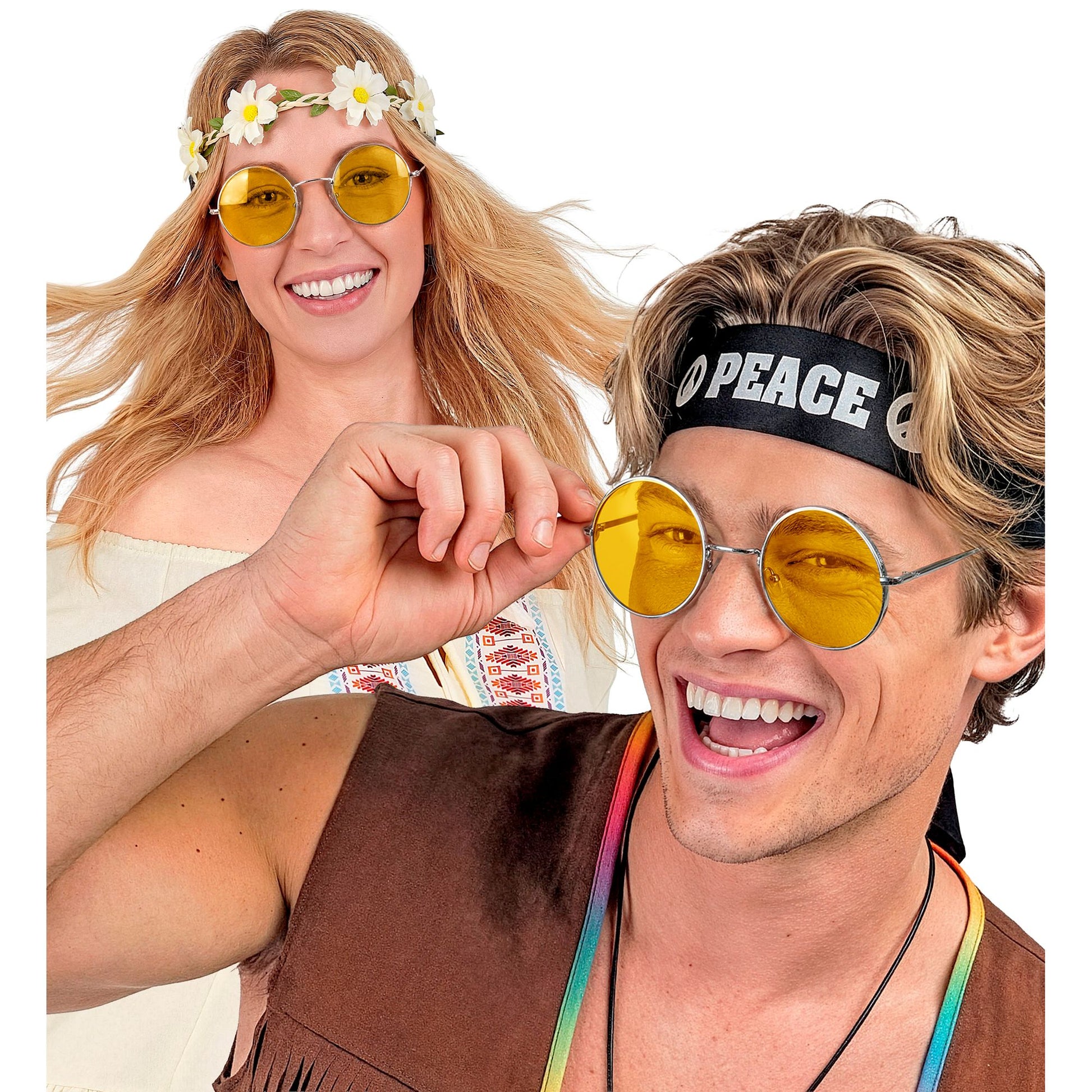 "BRILLE HIPPIE XL MIT GELBEN GLÄSERN" Durchmesser 6 cm – Ansicht 3