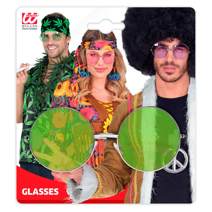 "BRILLE HIPPIE XL MIT GRÜNEN GLÄSERN" Durchmesser 6 cm – Detailansicht