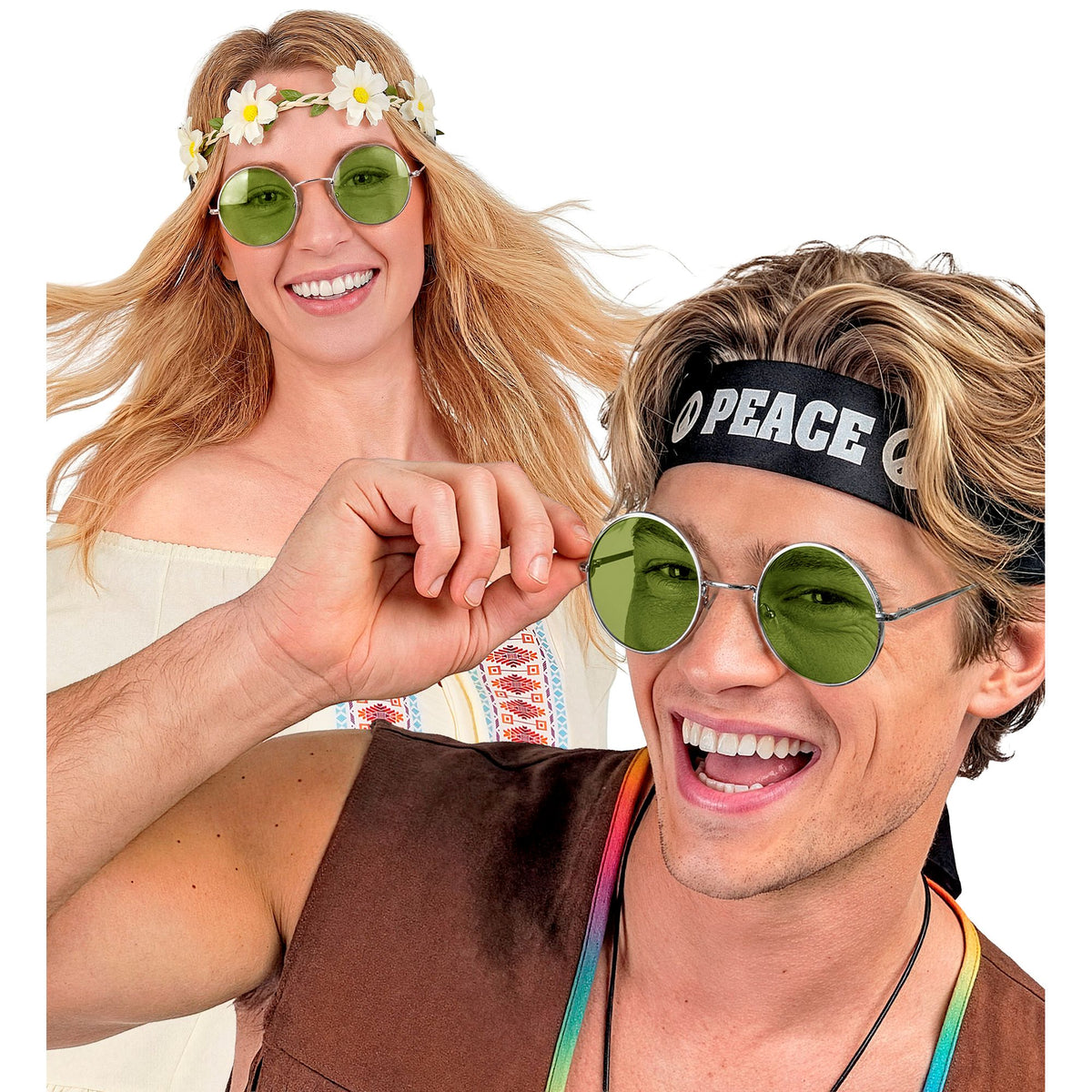 "BRILLE HIPPIE XL MIT GRÜNEN GLÄSERN" Durchmesser 6 cm – Ansicht 3