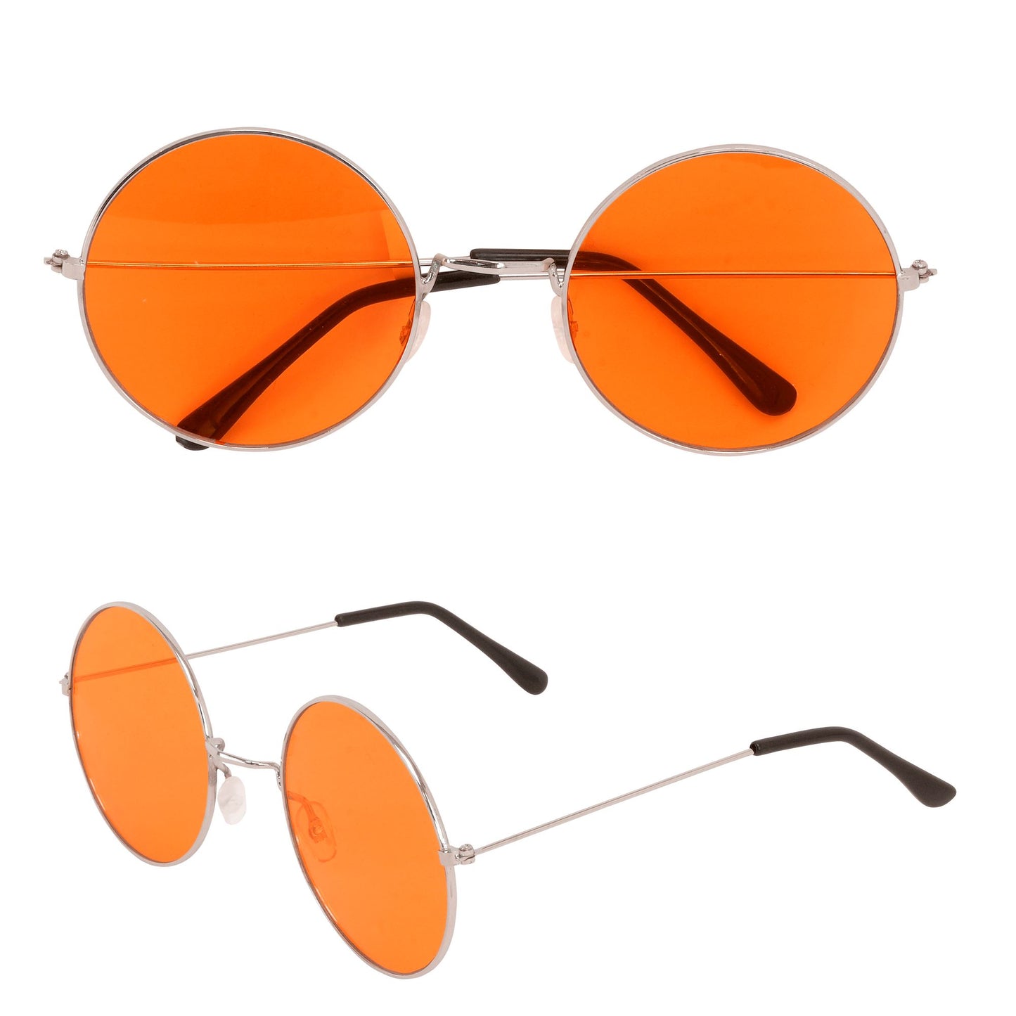 "BRILLE HIPPIE XL MIT ORANGENEN GLÄSERN" Durchmesser 6 cm – Vorderansicht