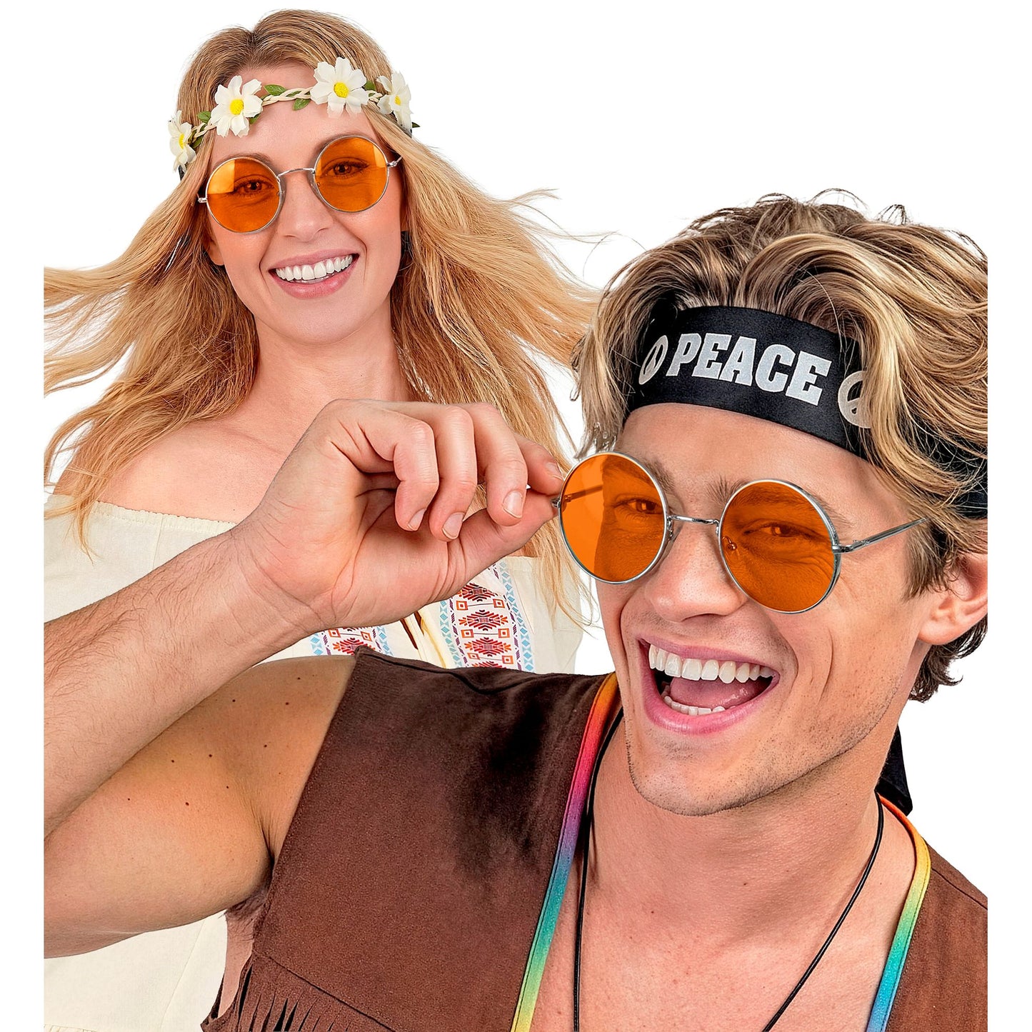 "BRILLE HIPPIE XL MIT ORANGENEN GLÄSERN" Durchmesser 6 cm – Ansicht 3
