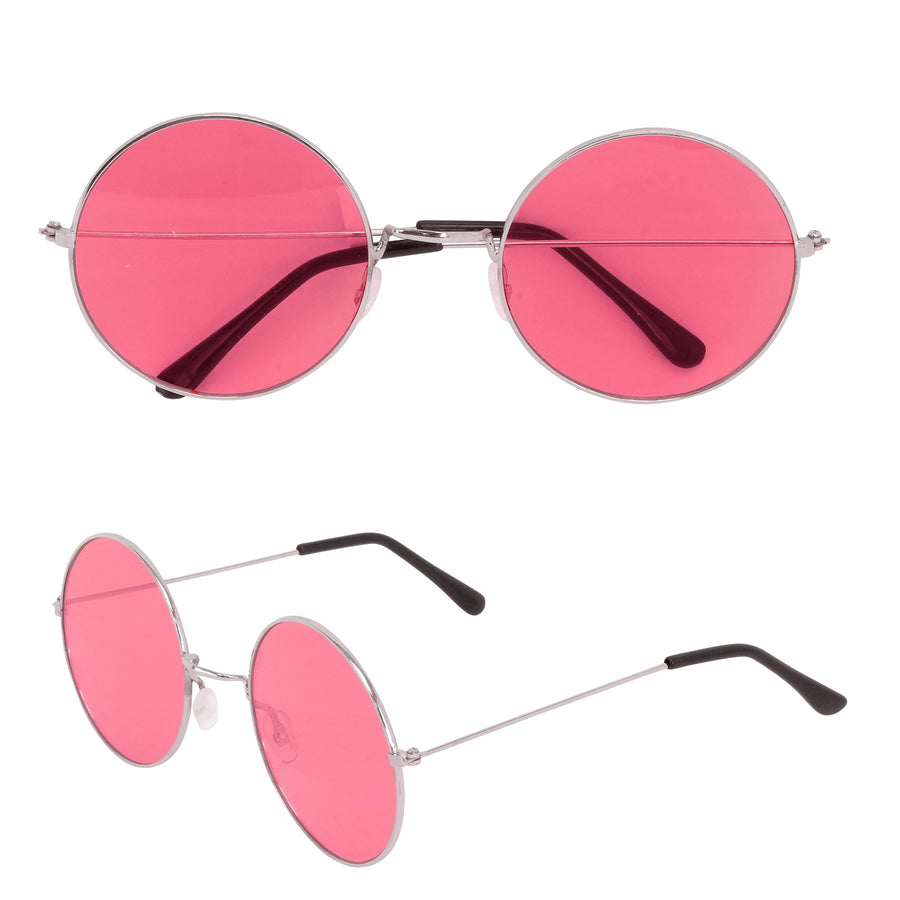 "BRILLE HIPPIE XL MIT ROSA GLÄSERN" Durchmesser 6 cm – Vorderansicht