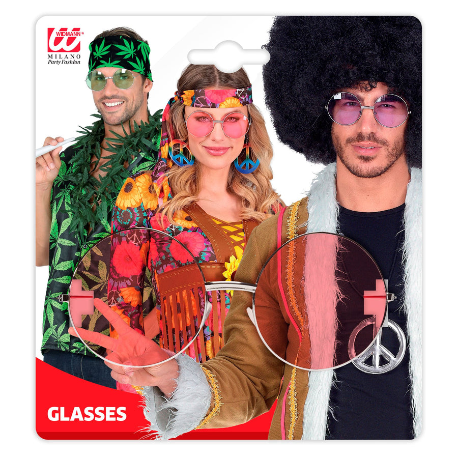 "BRILLE HIPPIE XL MIT ROSA GLÄSERN" Durchmesser 6 cm – Detailansicht