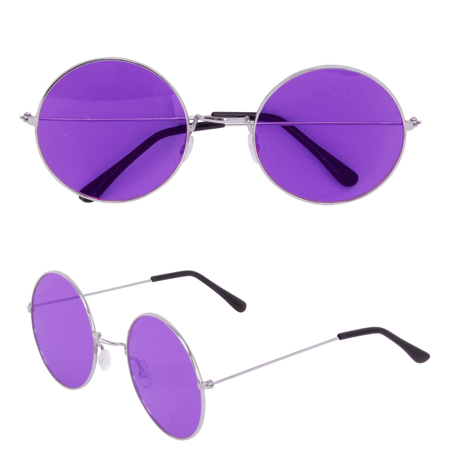 "BRILLE HIPPIE XL MIT VIOLETTEN GLÄSERN" Durchmesser 6 cm – Vorderansicht