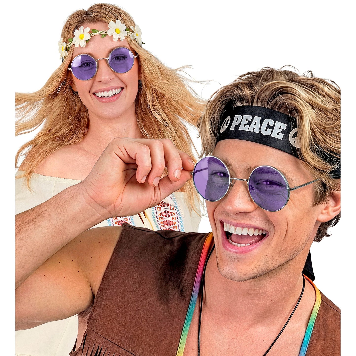 "BRILLE HIPPIE XL MIT VIOLETTEN GLÄSERN" Durchmesser 6 cm – Ansicht 3
