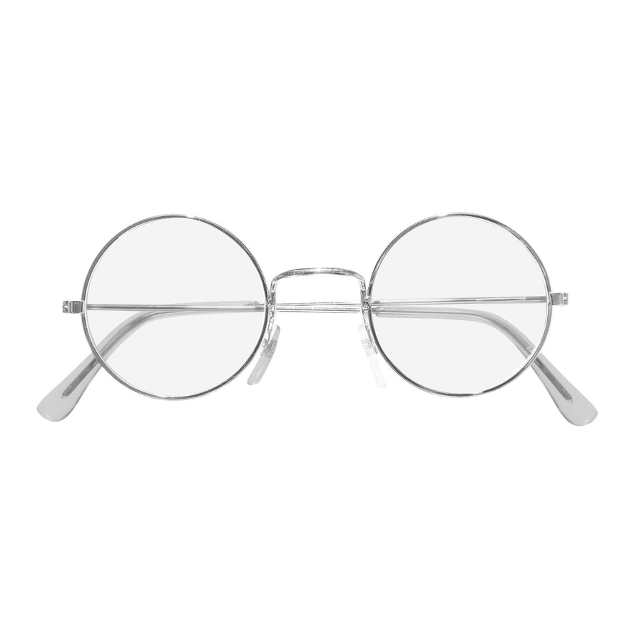 "BRILLE IN SILBER METALLIC MIT GLÄSERN" runde Form – Vorderansicht