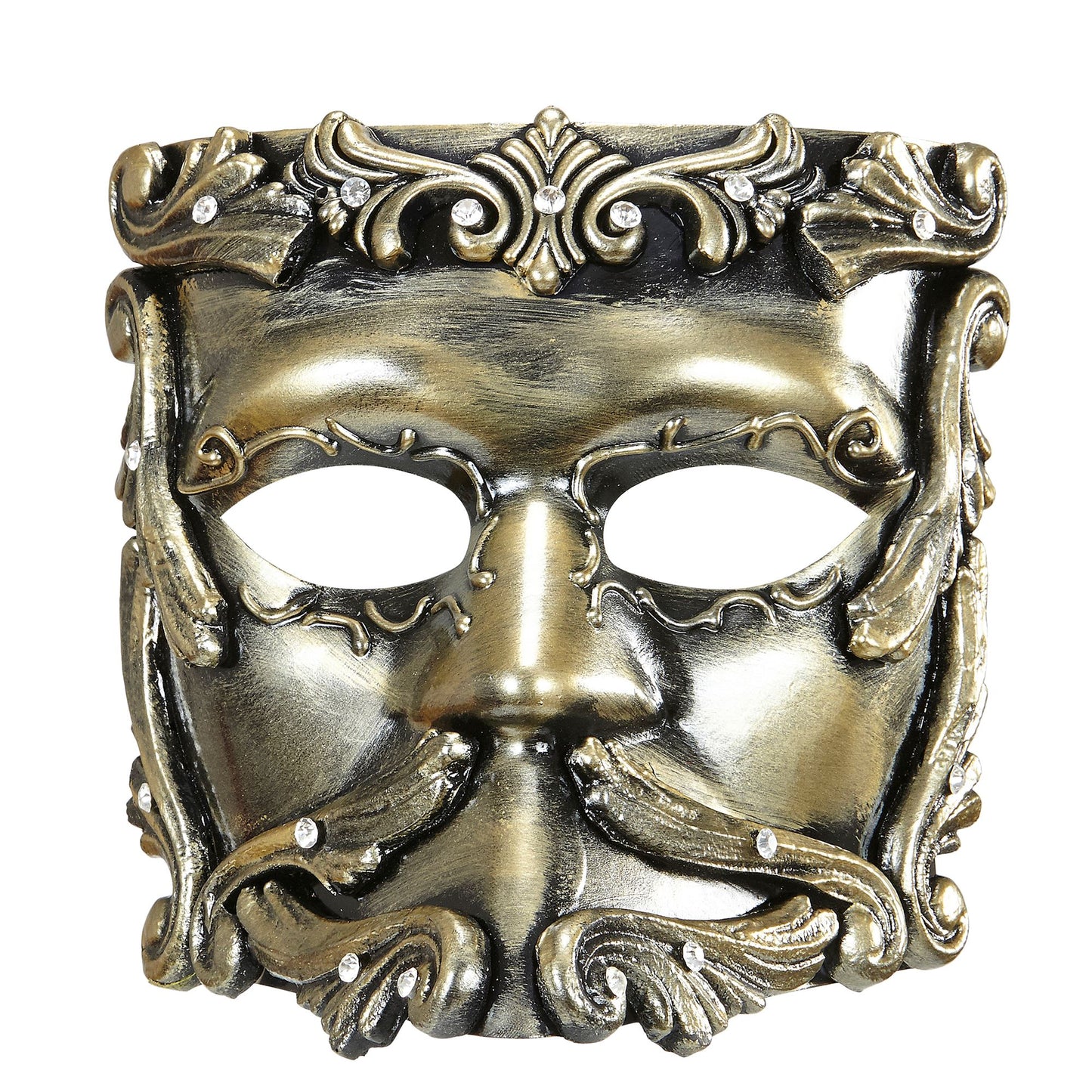 "BRONZEFARBENE DELUXE MASKE BAROQUE CASANOVA MIT STRASS" – Vorderansicht