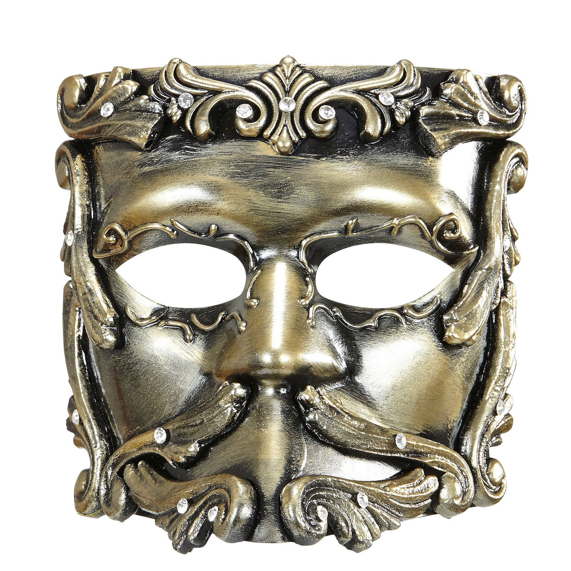 "BRONZEFARBENE DELUXE MASKE BAROQUE CASANOVA MIT STRASS" – Vorderansicht