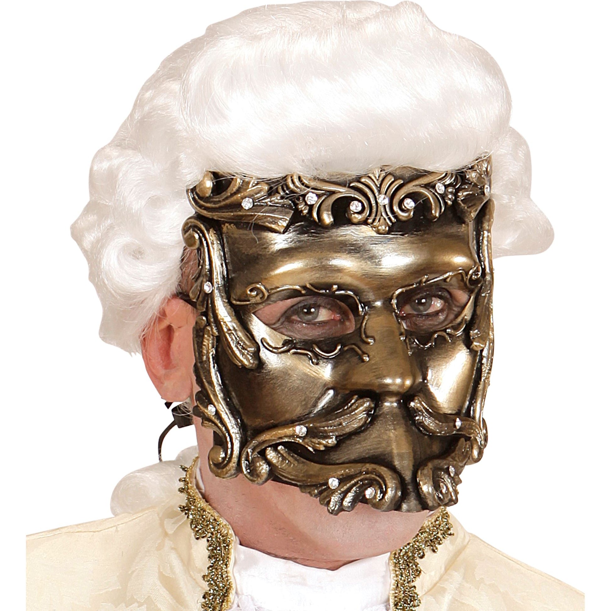 "BRONZEFARBENE DELUXE MASKE BAROQUE CASANOVA MIT STRASS" – Detailansicht