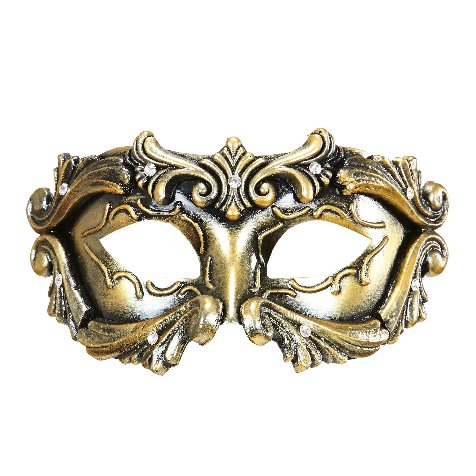 "BRONZEFARBENE DELUXE MASKE BAROQUE COLOMBINA MIT STRASS" – Vorderansicht