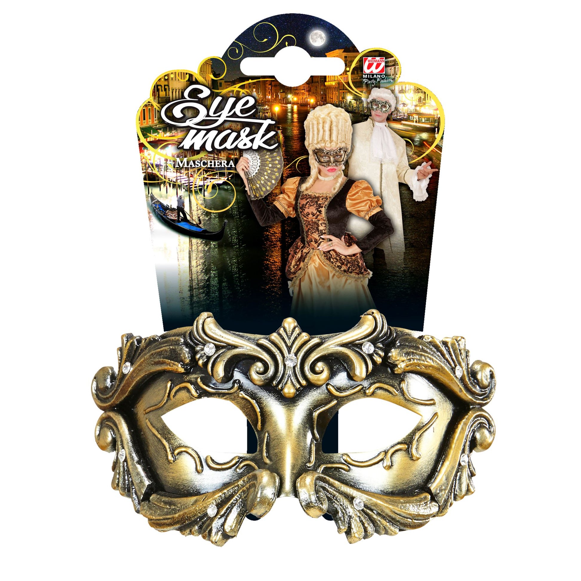 "BRONZEFARBENE DELUXE MASKE BAROQUE COLOMBINA MIT STRASS" – Detailansicht