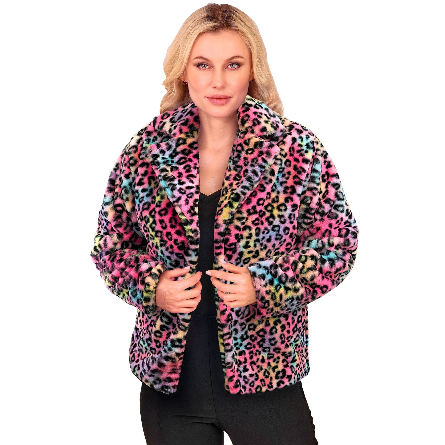 "BUNTE ANIMALIER LEOPARDENMUSTER DAMEN PLÜSCHJACKE" – Ansicht 3