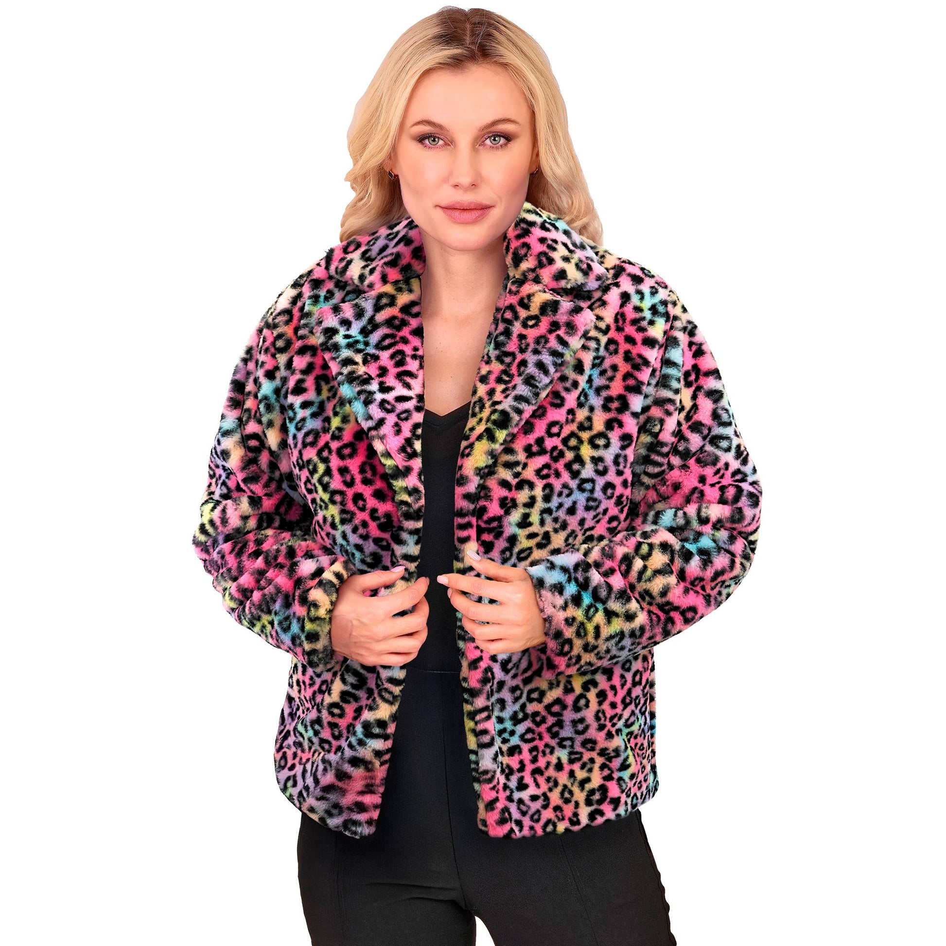 "BUNTE ANIMALIER LEOPARDENMUSTER DAMEN PLÜSCHJACKE" – Ansicht 3