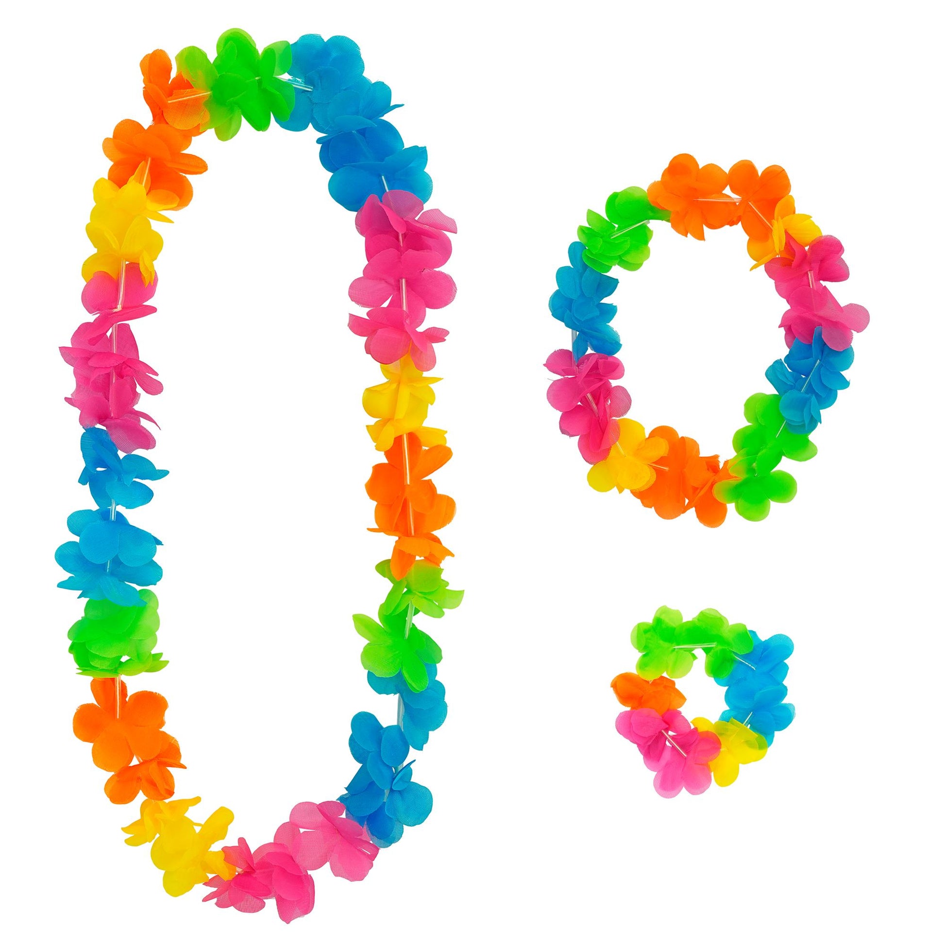 "BUNTES HAWAIISET" (Kette, Stirnband, 2 Armbänder) – Vorderansicht